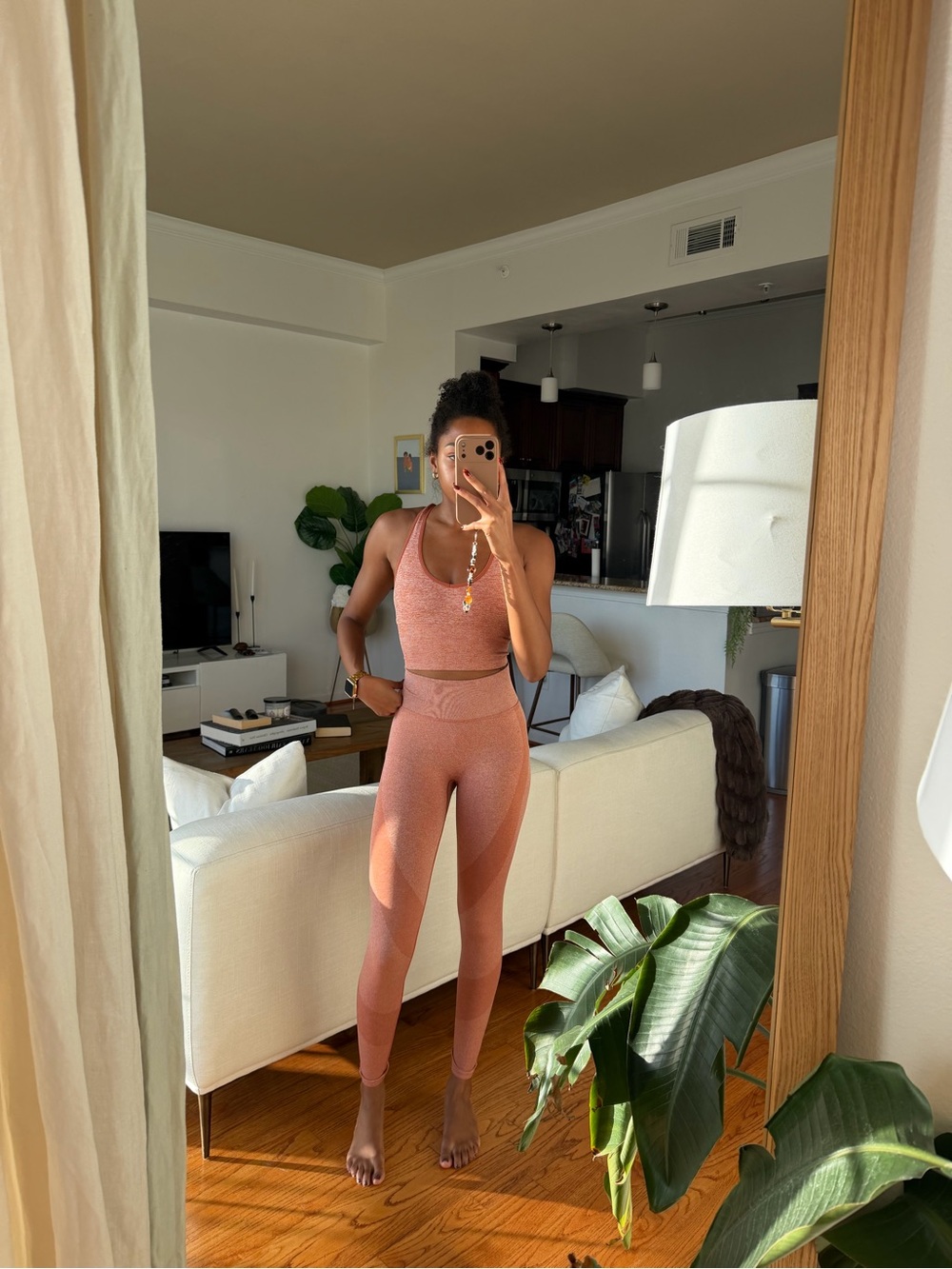 Seamless High-Waist Workout Leggings & Crop Top Set — Rust orange